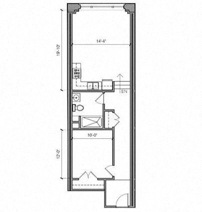 Floor plan for 1 bed, 1 bath, 768 sqft
